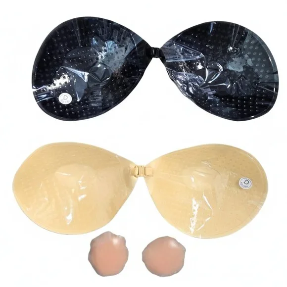 NIB | Niidor 2-Pair Adhesive Push-Up Sticky Bra Set | Black & Nude | D - Picture 3 of 4